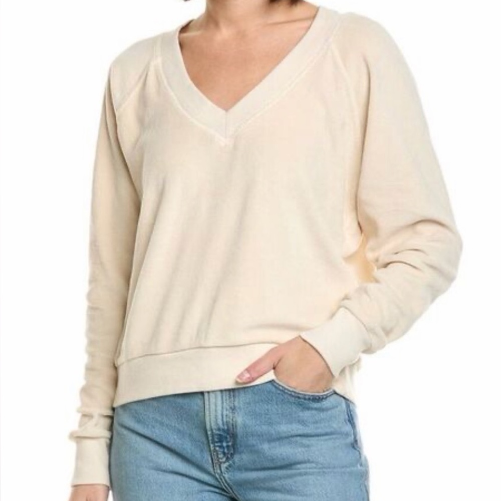 Perfectwhitetee Velour V-Neck Sweatshirt in Beige
